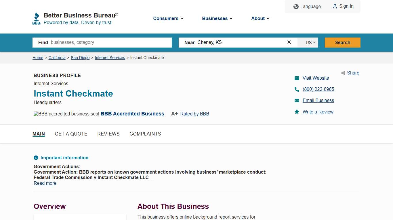 Instant Checkmate | BBB Business Profile | Better Business Bureau